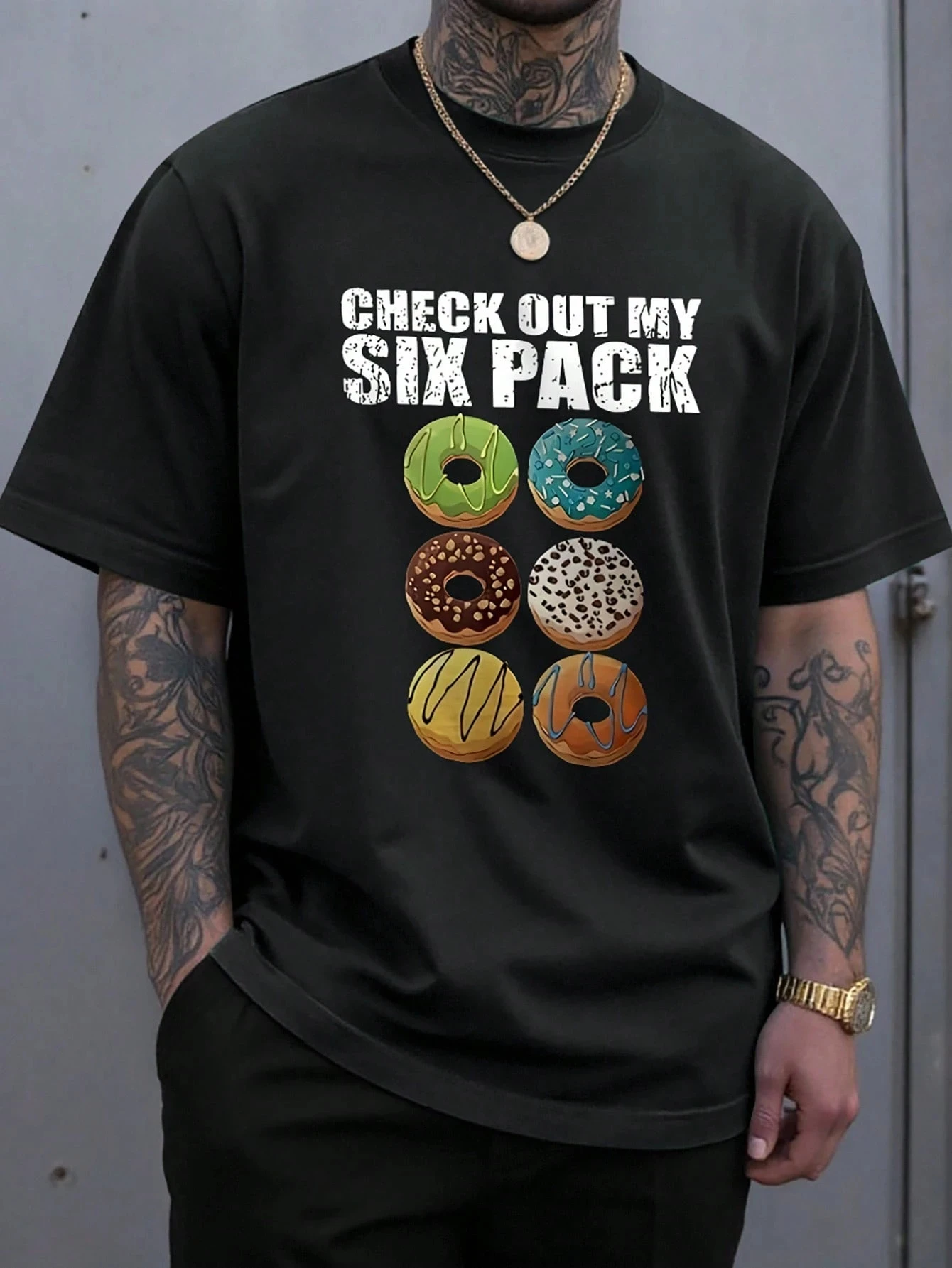 

Manfinity Homme, мужская повседневная футболка с короткими рукавами и принтом пончиков, летние футболки, мужская футболка, цельная