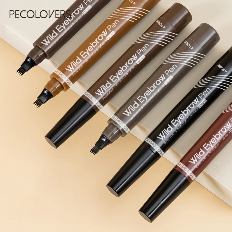 4 Point Eyebrow Pencil Waterproof Liquid Eyebrow Pen Long Lasting 4 Fork Tip Brow Pen Cosmetic Microblade Brow Pencil Makeup