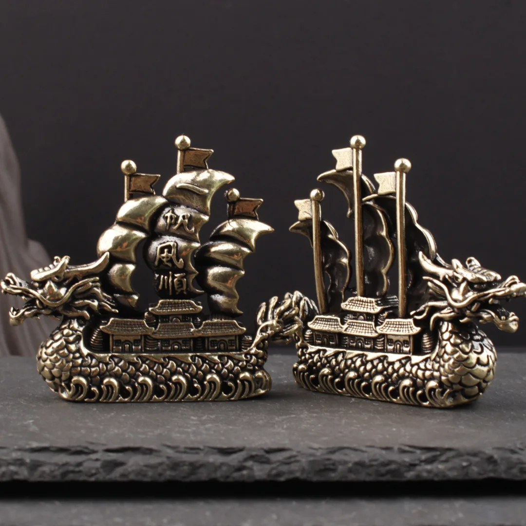 Barco de latón de vela Fengshui chino, adorno de barco de carga para el hogar y la Oficina, adornos de buena imaginación, mascotas de té de escritorio
