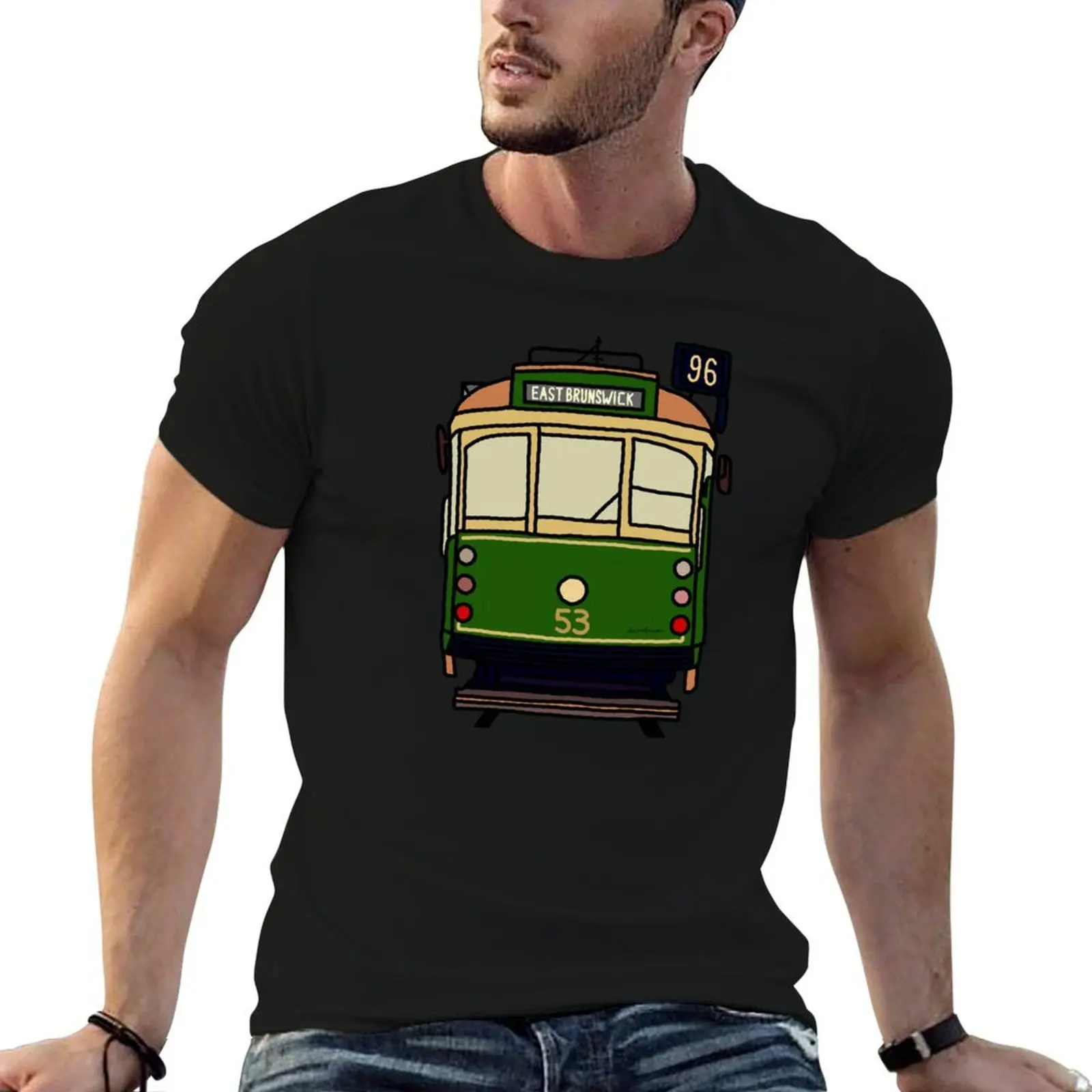 

Melbourne Tram - No.96 to Brunswick East T-Shirt t shirts for man cotton soft t shirt for man 100 percent cotton T-Shirt