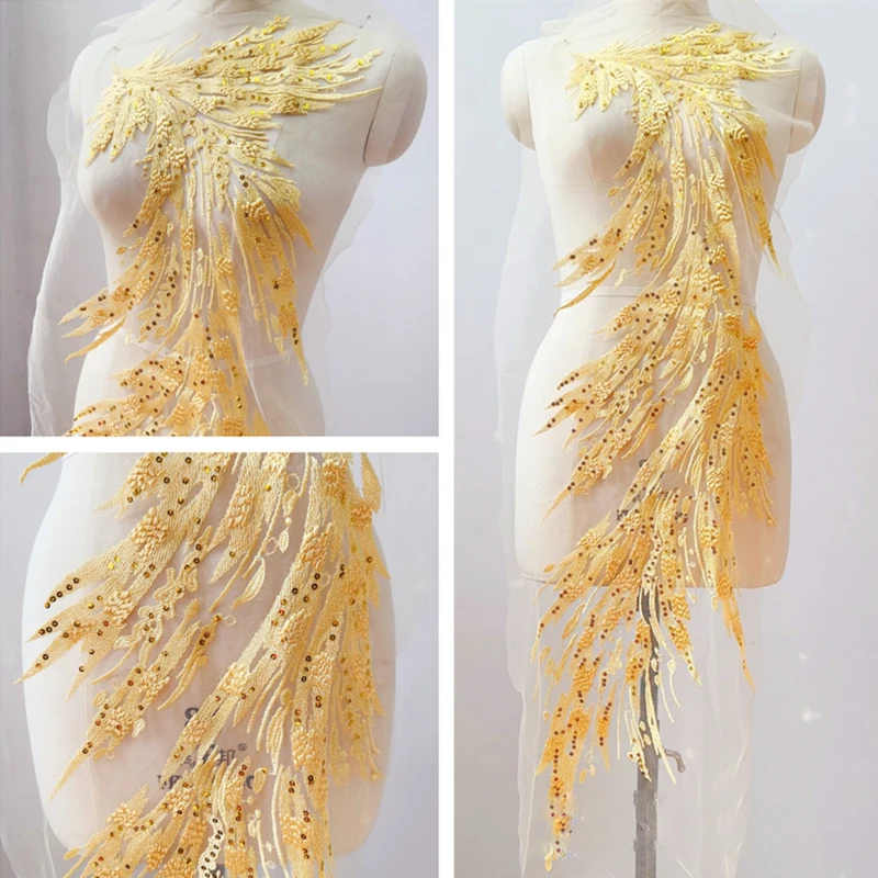 Golden Sequin Bead Lace Flower Patch for DIY