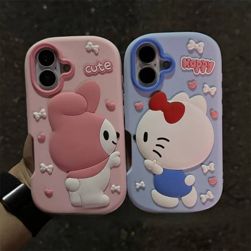 Desenhos animados tridimensional hello kitty minha melodia caso de telefone móvel 16promax iphone15 silicone 1413 feminino 14pro caso de telefone móvel