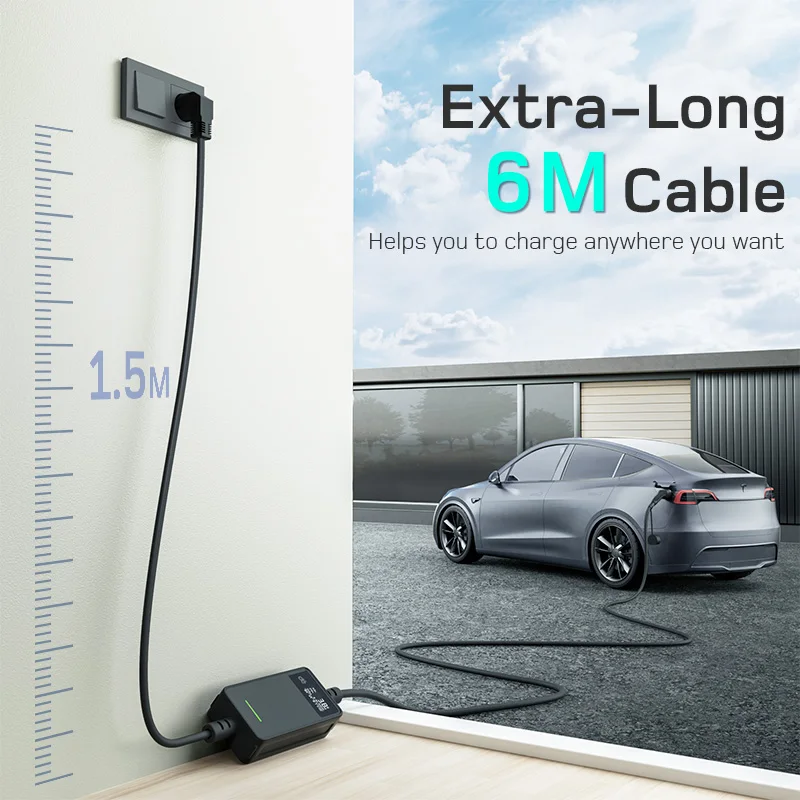 dé Portable EV Charger 3.68kW 16a EVSE Type 2 Charger 1 phase 6m 10m Cable EU Plug for Electric Vehicle Charging Station