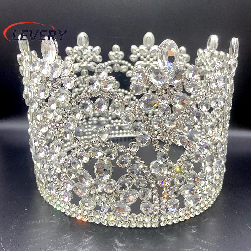 Levery Crystal Tiaras for Brides Diadem Princess Big Crown  Headwear Wedding Dress Hair Jewelry Pageant Headdress