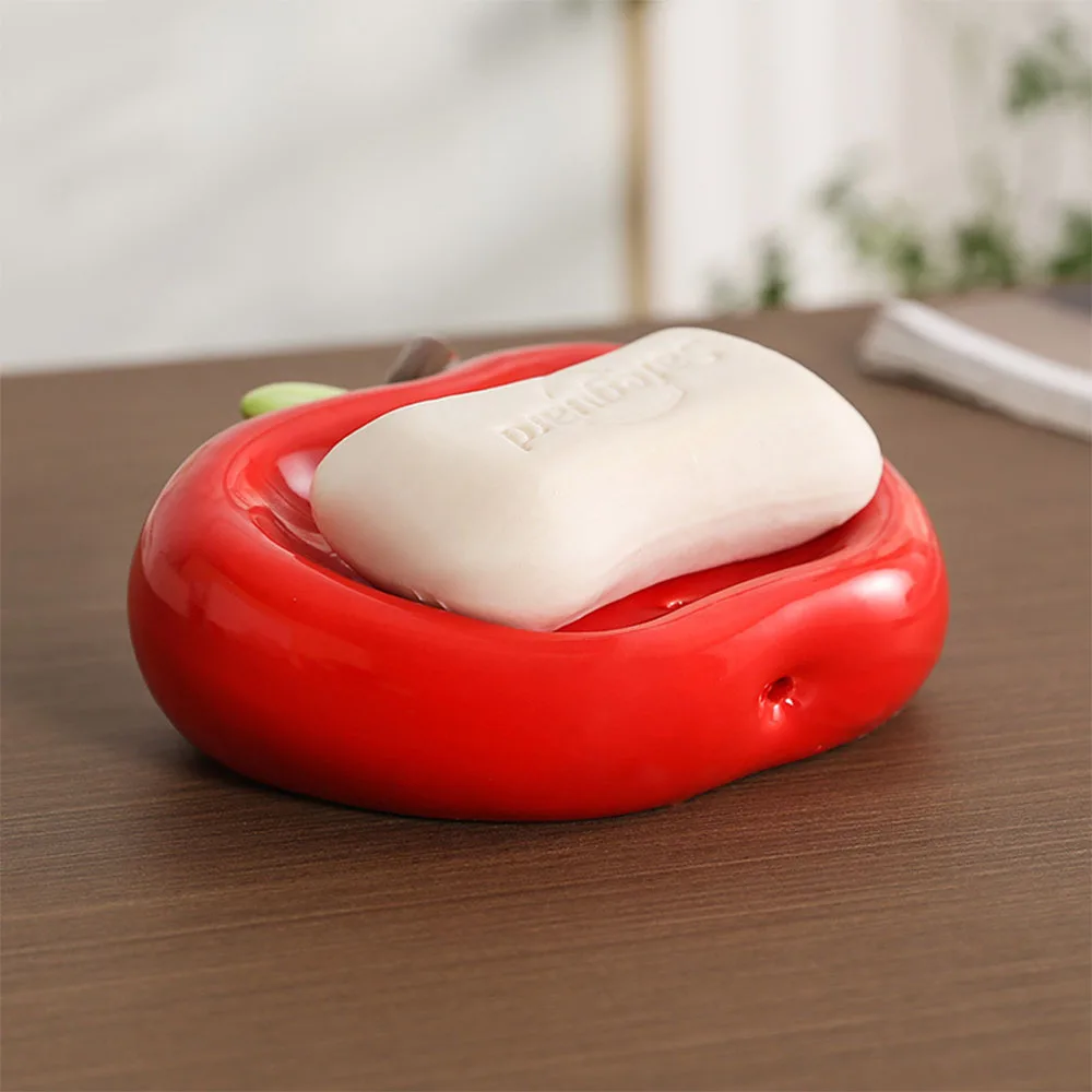 An apple soap box - Apple ceramic soap box Household wash table drain soap soap dish Wind light luxury creative perforation-free