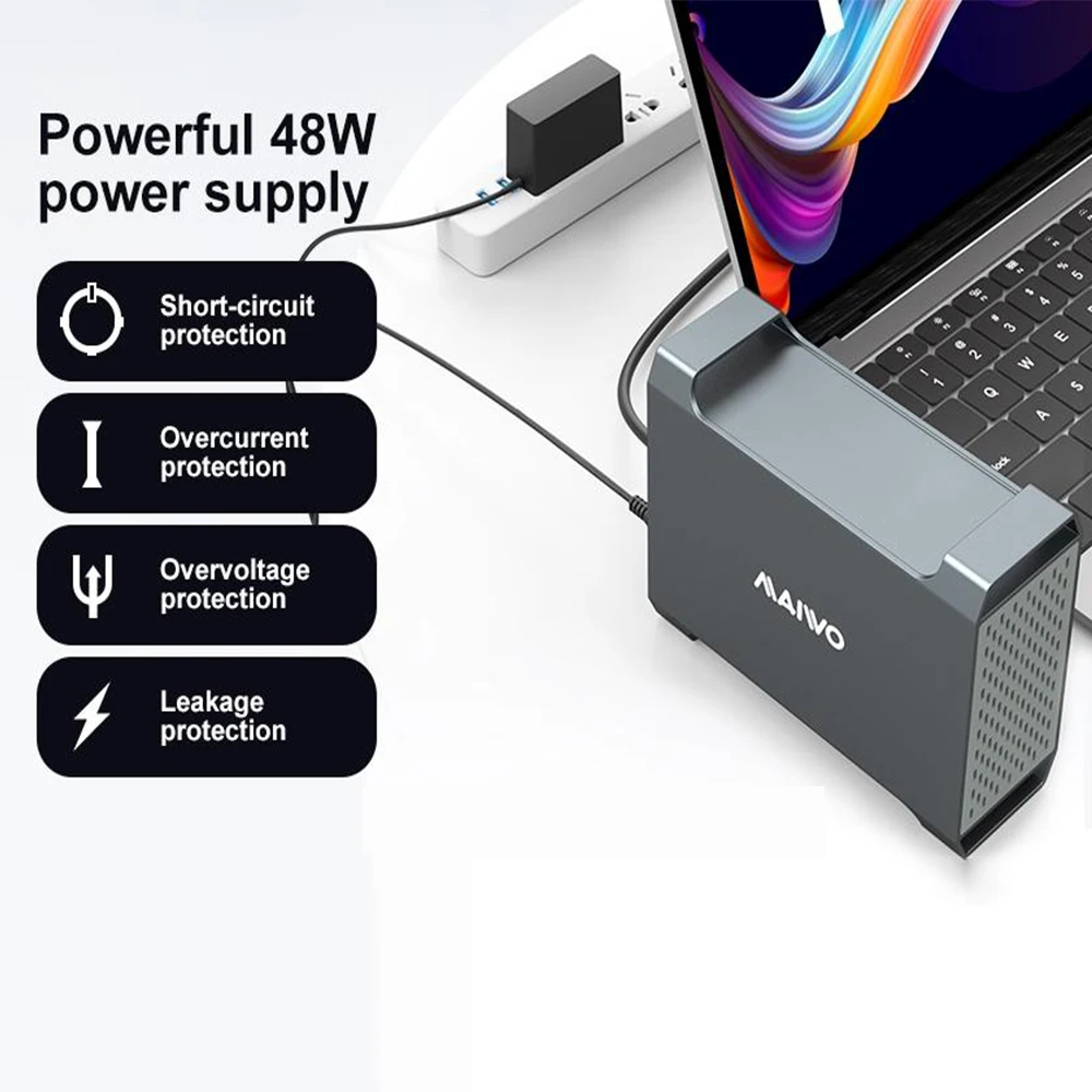 MAIWO 2 Bays RAID Type C 3.5" SATA HDD SSD Enclosure Aluminum HDD Case Up to 10Gbps With Handle Hard Drive Disk Array Cabinet