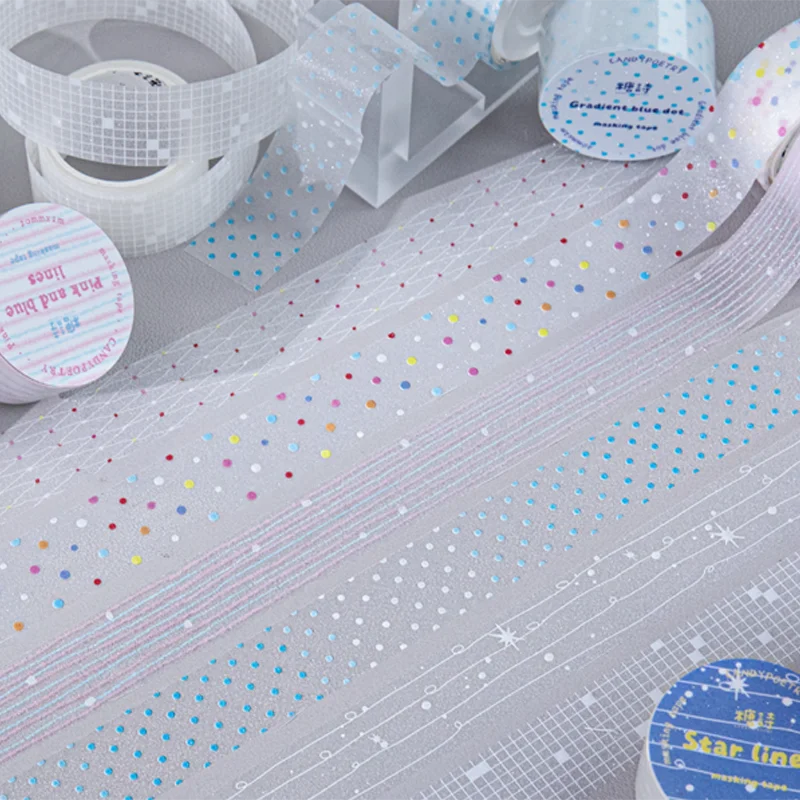 3 Rolls Milk Salt Chronicle Sparkling Sand PET Tape 200cm Planner Decoration Sticker Journal Collage Background Border Material