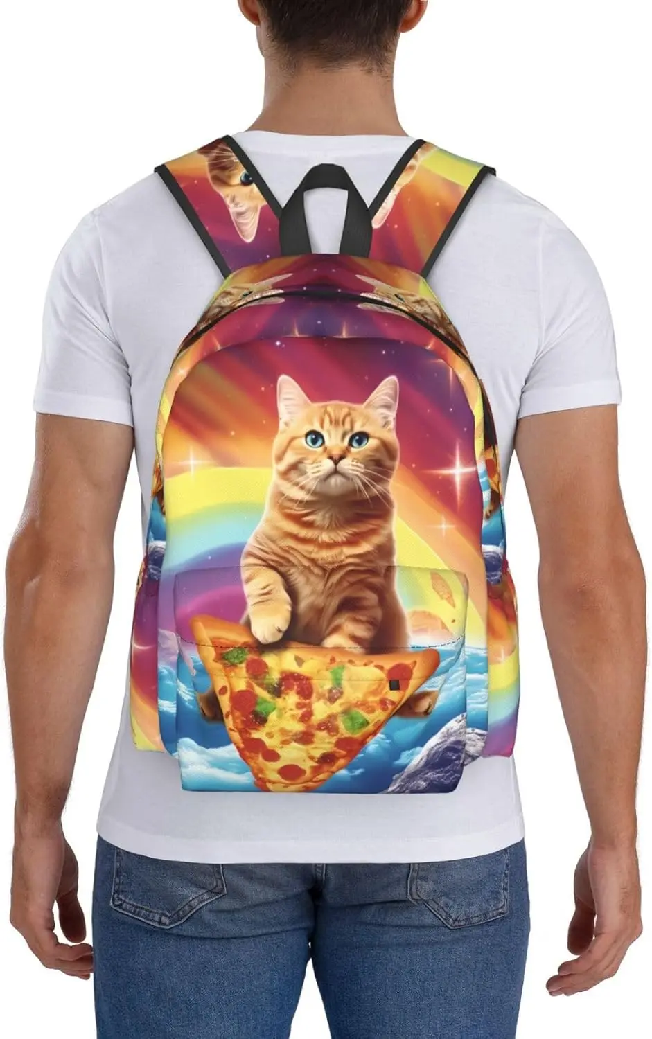 حقيبة ظهر مضحكة بيتزا كات قوس قزح حقيبة كمبيوتر محمول حقيبة كتف حقيبة كتب مدرسية حقيبة نهارية كاجوال للبنين والبنات