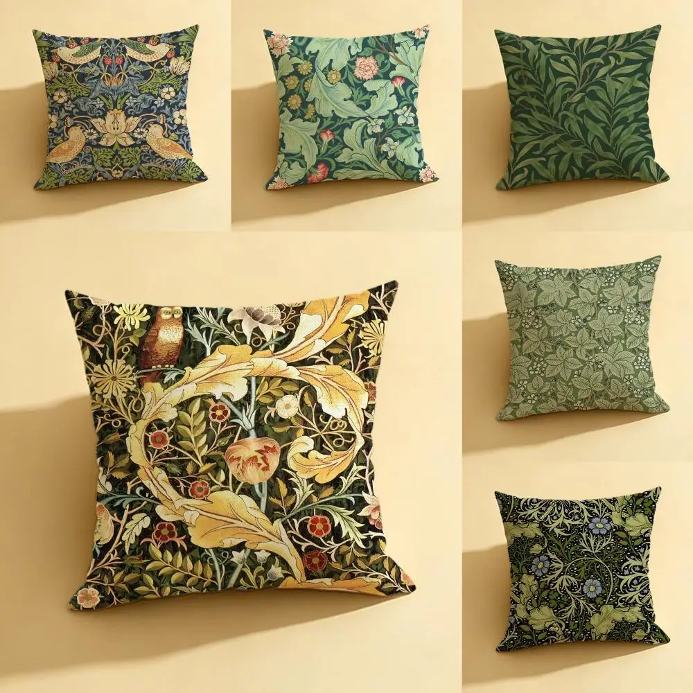 Pattern W-William M-Morris Cushion Cover Natural Linen Pillowcase Set, All-in-One Decor for Sofa, Bedroom & Chair