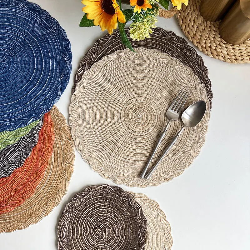 Round Woven Ramie Table Mat, Vinyl Individual Placemats for Table, Heat Insulation, Home Decoration - view 4