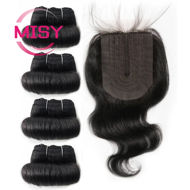 Short Body Wave Bundles With Closure 4x1 Lace Closure 100% Human Hair Brazilian Hair Bundles With T Part Closure Natural Color