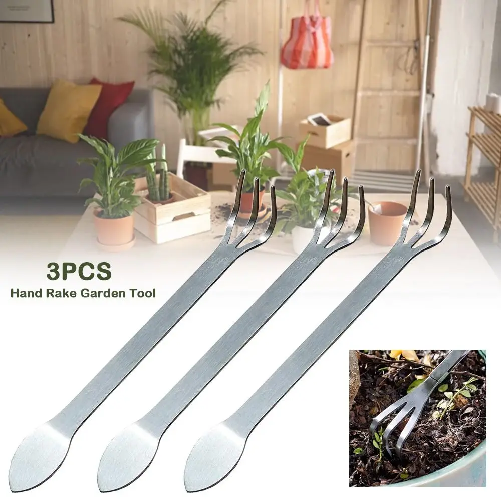 3pcs Heavy Duty Hand Rake Garden Tool Gardening Cultivating Loosening Weeding Small Garden Claw Tool Ergonomic Handle