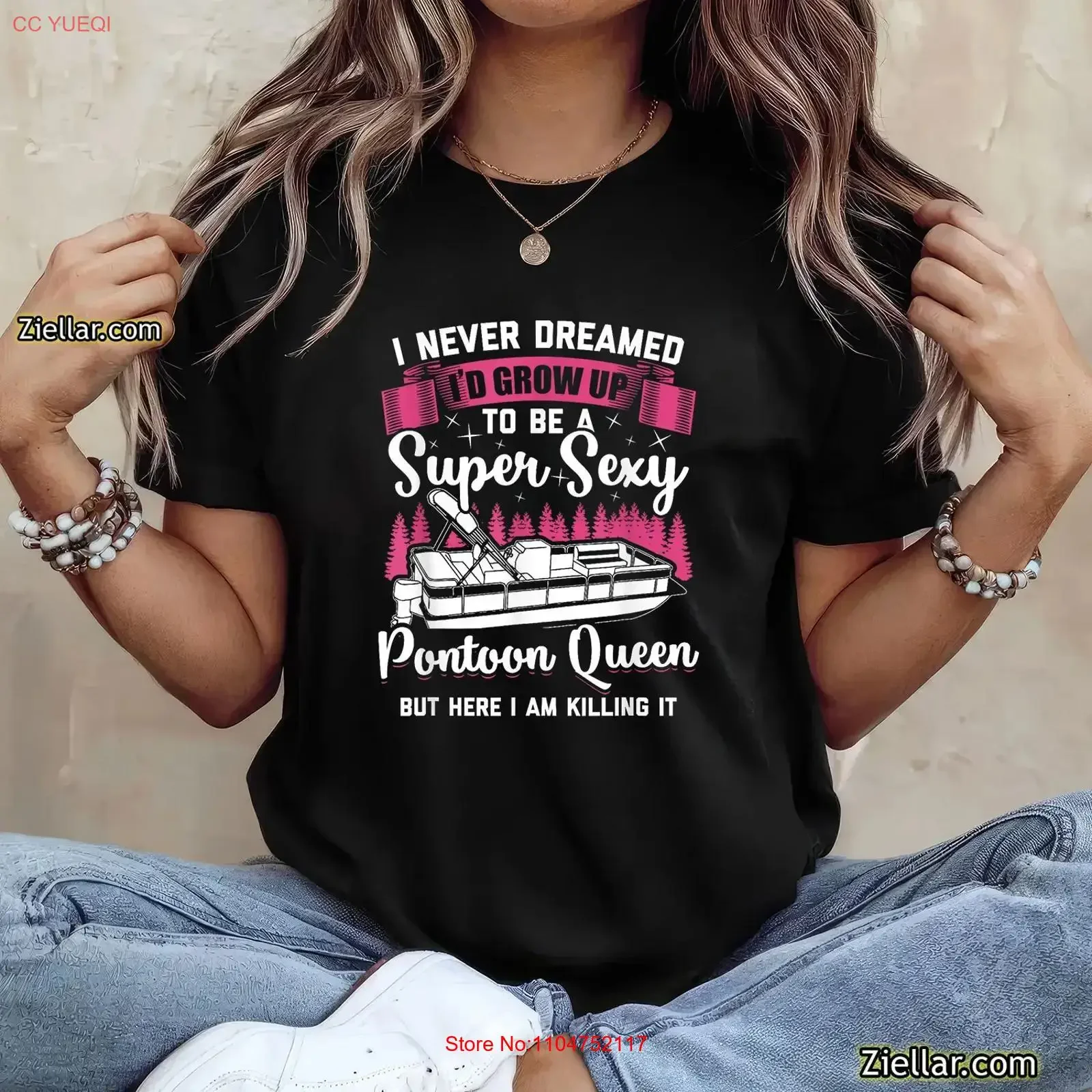 Lustiges Pontoon-Kapitän-T-Shirt „Vintage Boating Queen“ für Damen, Vintage-Stil, gewaschene Designerkleidung, leicht maskuline, vielseitige Grafik