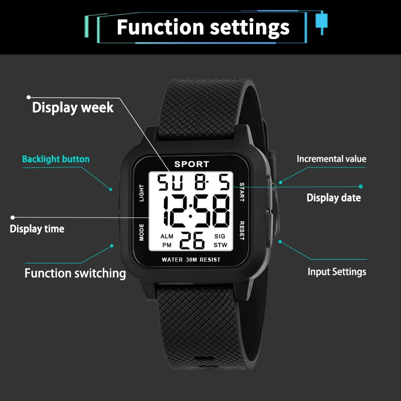 Men's Retro Square Digital Watch, Multifunctional
