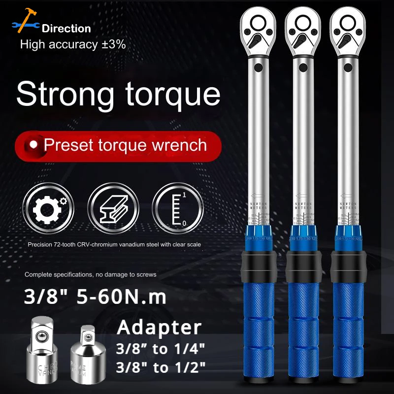 

3/8 Torque Wrench 5-60Nm Bike Professional Torque Spanner Automotive Key Mechanical Workshop Tools Square Adapter Drive Key Set