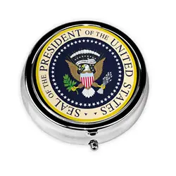 Seal of The President of The United States Print Metal Pill Boxes Stainless Steel Round Pill Boxes Medicine Organizer Container