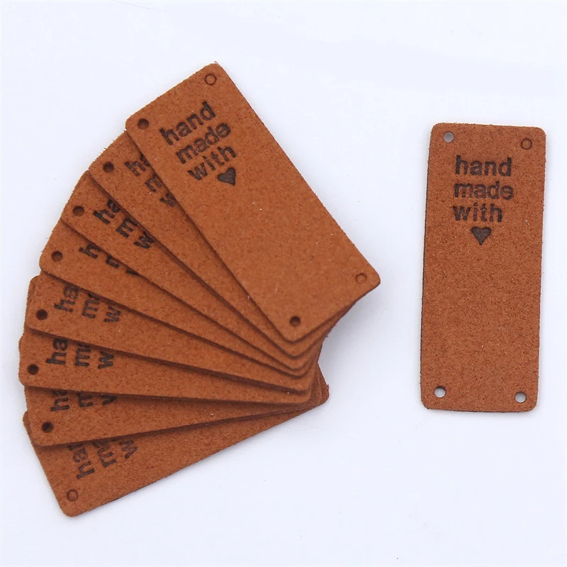 50Pcs Handmade PU Leather Tags Handmade With Love PU Labels Faux Leather Sew On Labels Embellishment Knit Accessories