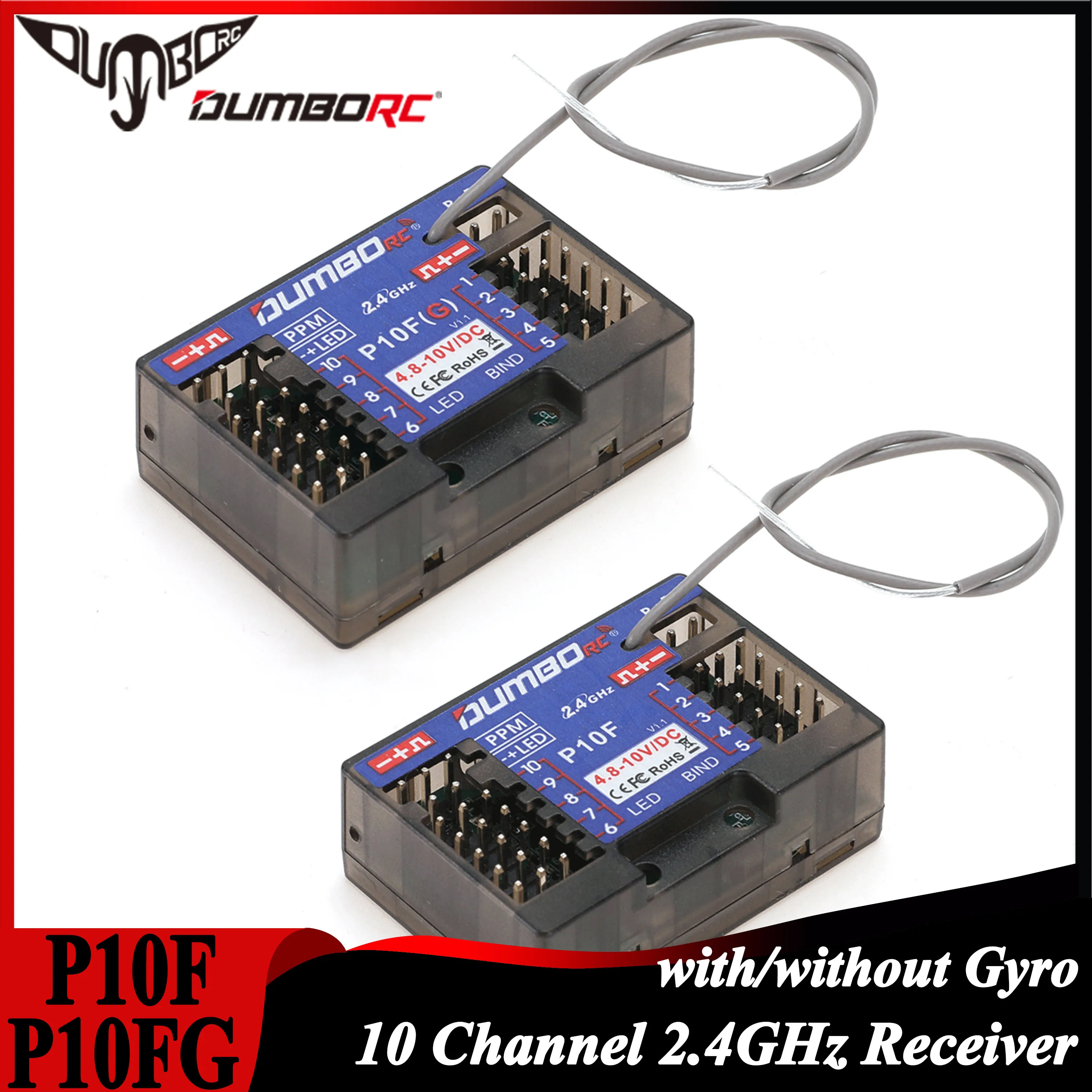 DUMBORC P10F P10FG 10CH 2.4GHz Receiver Gyro Voltage Return RX for X10P-350 DDF-350 Transmitter Remote Control Car Boat Tank