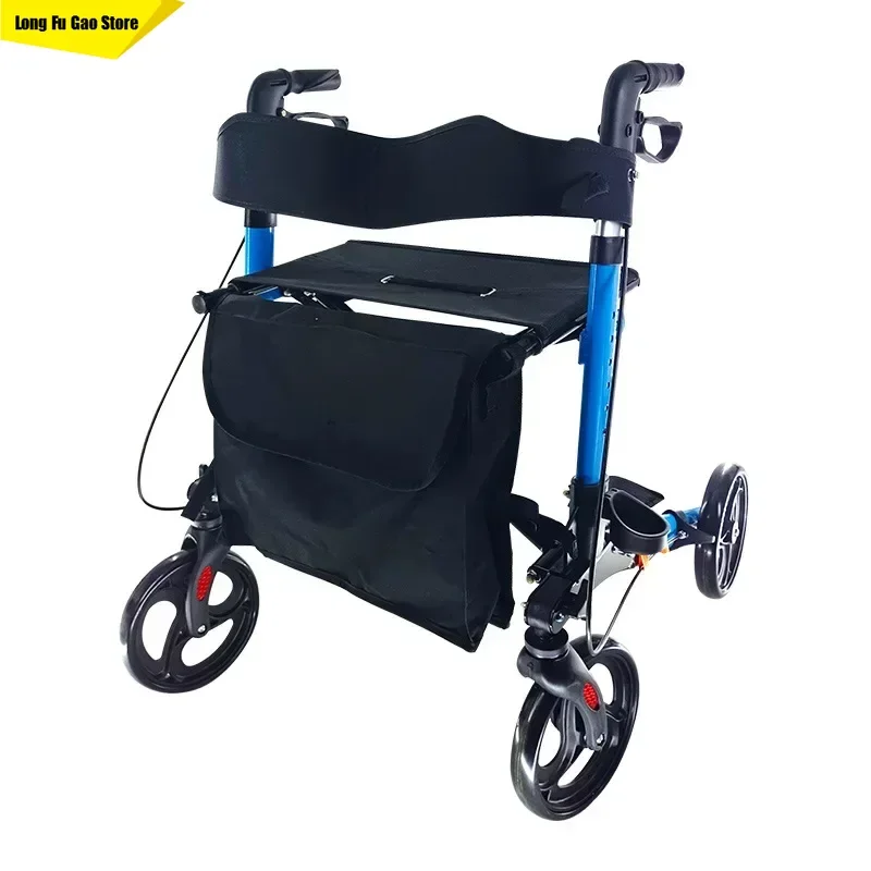

Четырехколесный прогулочный аппарат для пожилых людей, тележка для покупок, бытовая, с тормозом и подушкой, прогулочная помощь