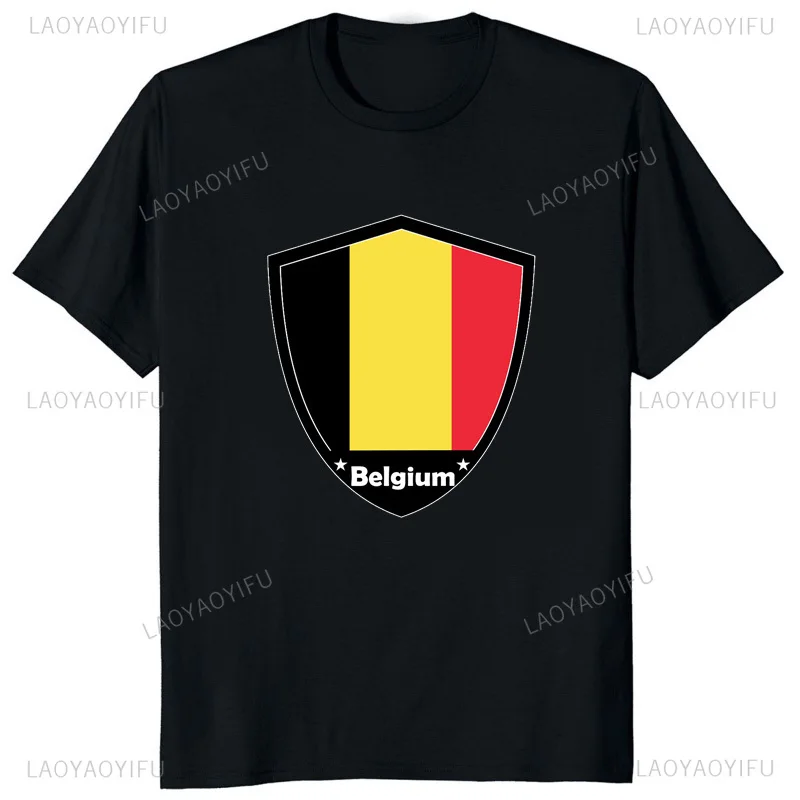 I Am Belgium Hero Graphic Printed Man Tshirt Belgium Flag Shield Tops Short Sleeve Streetwear Hipster Women T Shirt Loose Tees