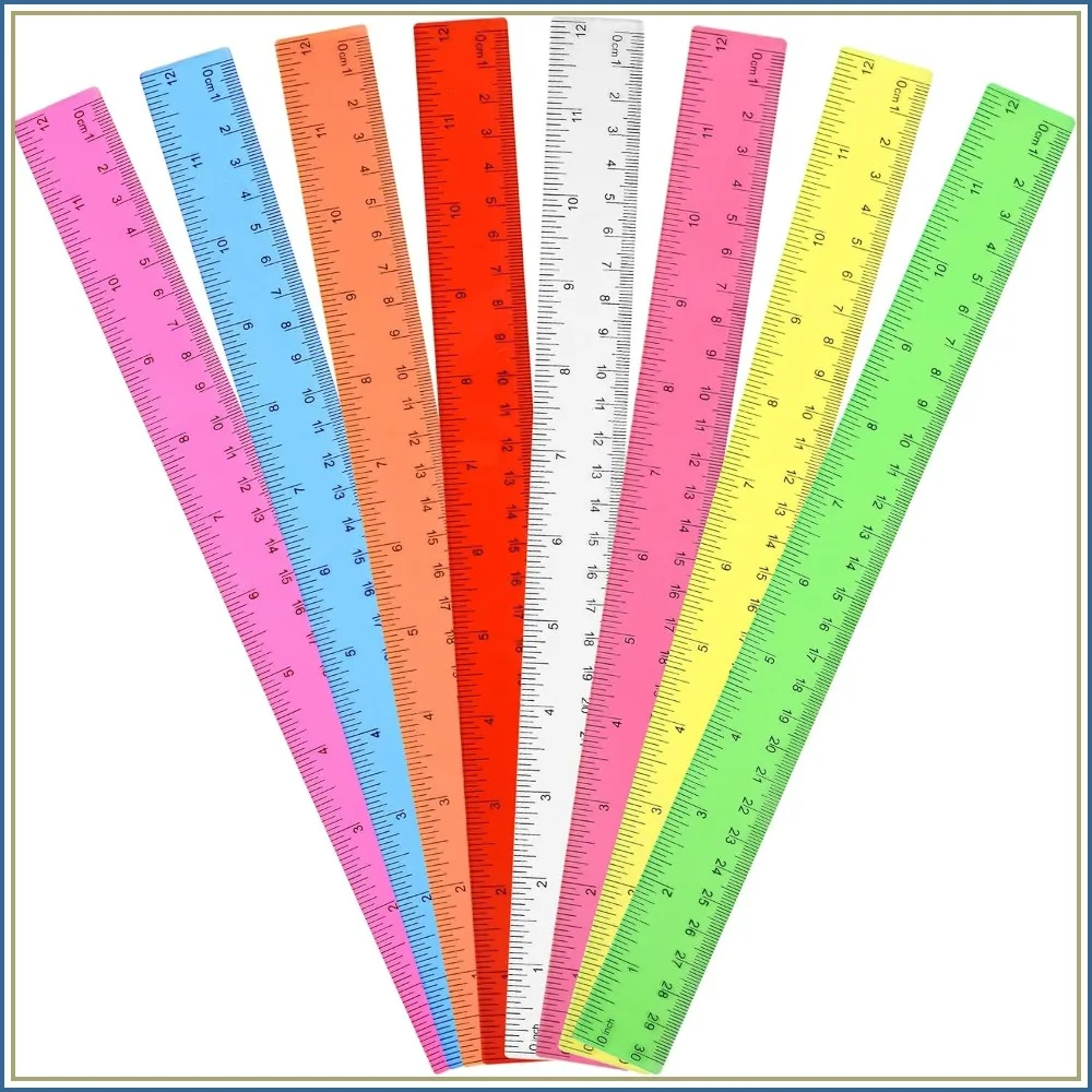 12 Inch Clear Plastic Rulers, 8 Pack Assorted Colors, Shatterproof with Inches and Centimeters for School Office