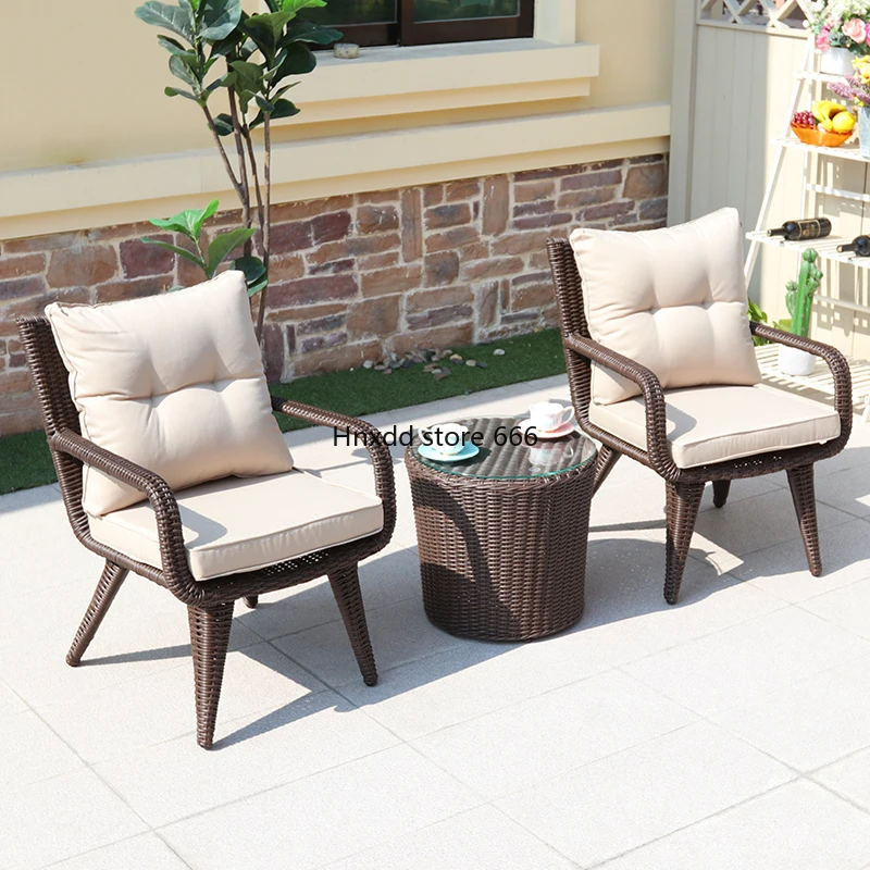 Balcony table and chairs rattan small tea table three-piece set