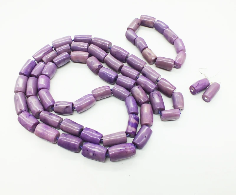 Nizny fashion bridal jewelry set. Purple coral necklace. Bracelet, Stud Earrings, 48 inches