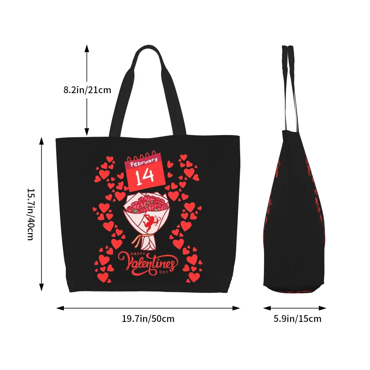 Happy Valentine's Day February 14 Shopping Tote Bag Canvas Large Capacity Shoulder Bags Shopper Grocery Handbag for Women