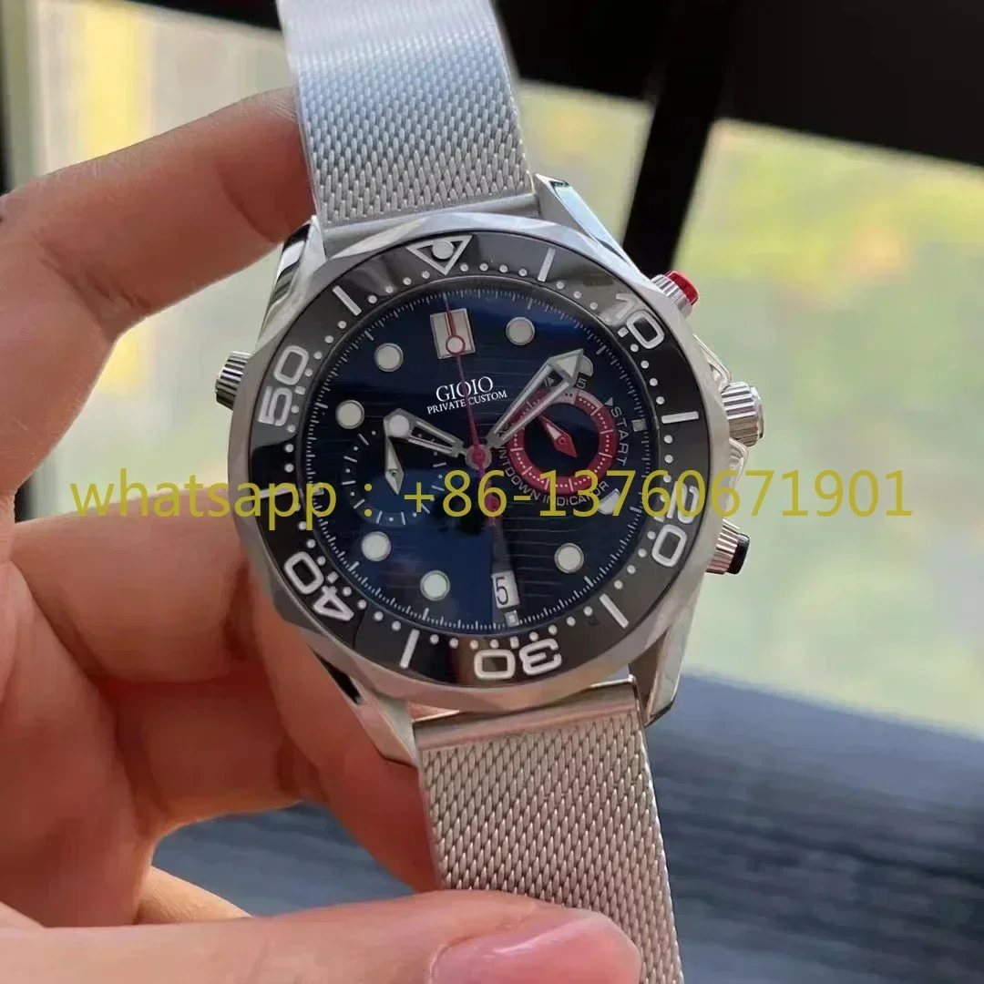 Luxury Men's Quartz Chronograph VK63 Watch 904L Stainless Steel Black Blue Green Ceramic Bezel Speed Rubber Moonwatch