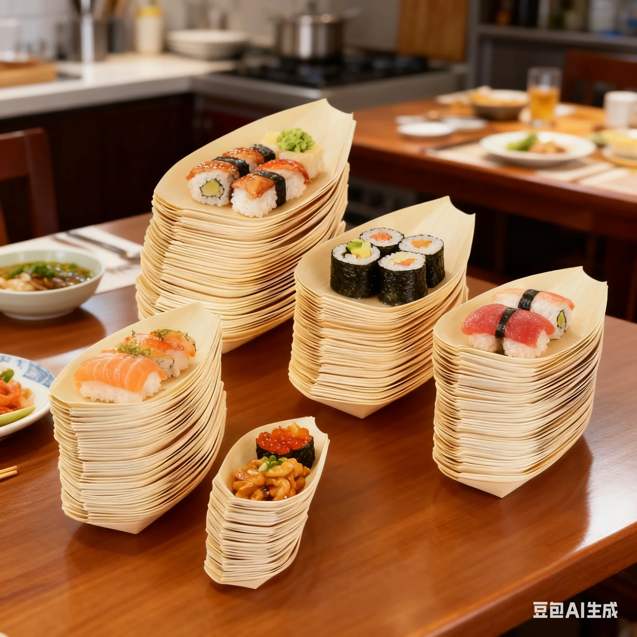 Barco de madera para Sushi, ensalada desechable de bambú Natural, postre, pastel de pino, cuenco para aperitivos, bandeja para Sushi, barco para servir de madera desechable