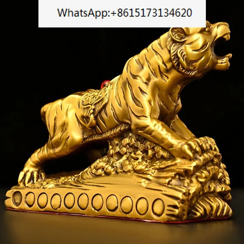 Chinese All Copper  Zodiac Tiger Home Office Desktop Fortune Gold Tiger Ornaments Auspicious Sculptures