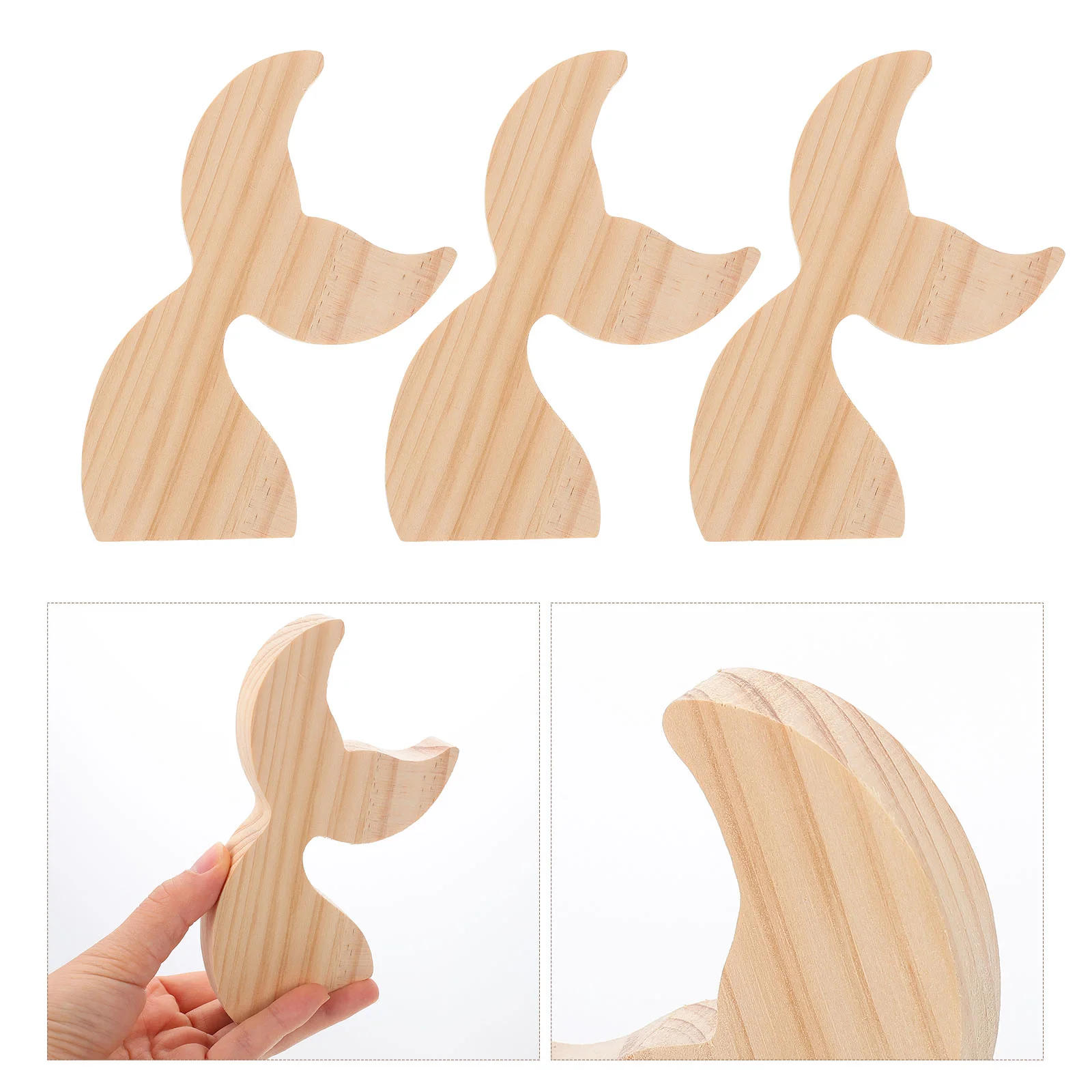 3 Pcs Fishtail Wood Block Ornaments Tabletop Adorns Kids' Toys Animal Party Supplies Whale Decors Child