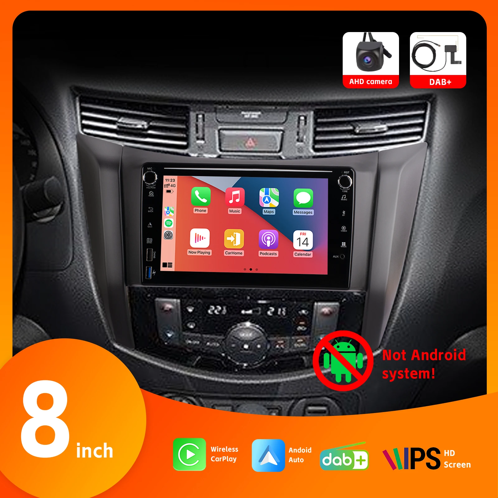 

Car Radio with DAB+ Wireless Carplay Android Auto 8" IPS Touch Screen for Nissan Navara 2015-2016 with BT AHD Rear View Camera