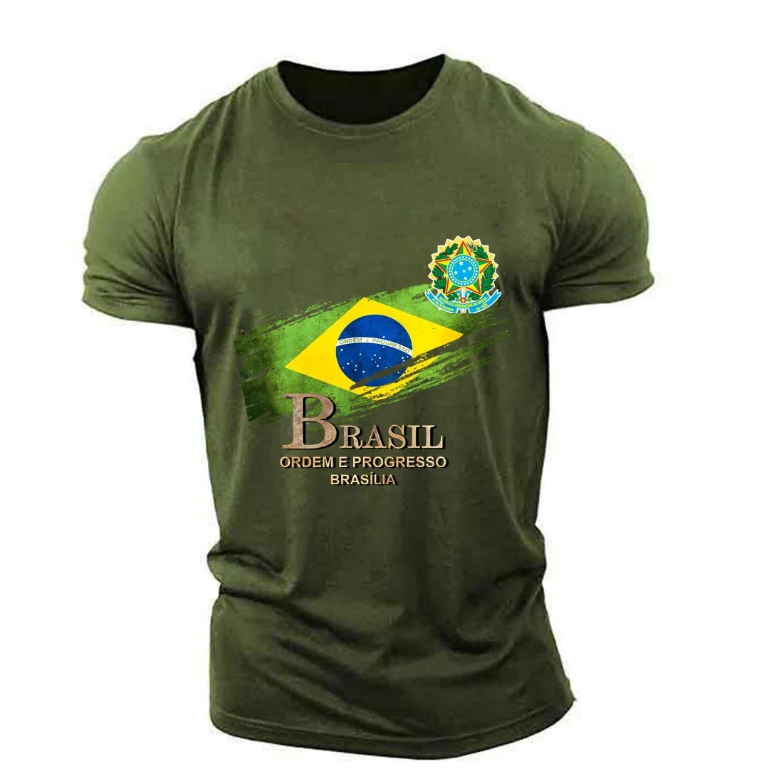 Camiseta de fútbol con estampado 3D de la bandera de Brasil para hombre y niño, Jersey deportivo informal de manga corta, cuello redondo, tamaño