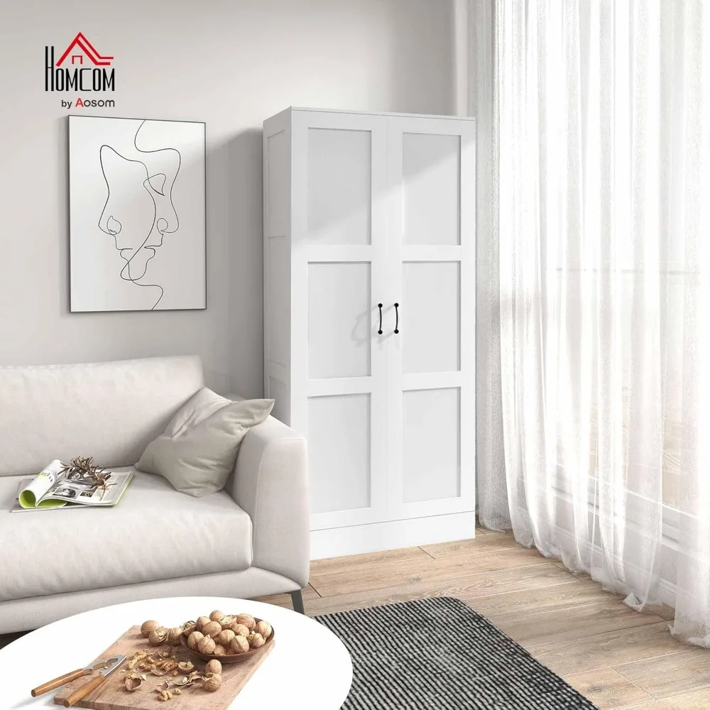 Высокий шкаф для хранения 71 дюймов с подвижными полками для хранения, шкаф для кладовой в современном стиле с дверцами с мягким закрыванием, белый