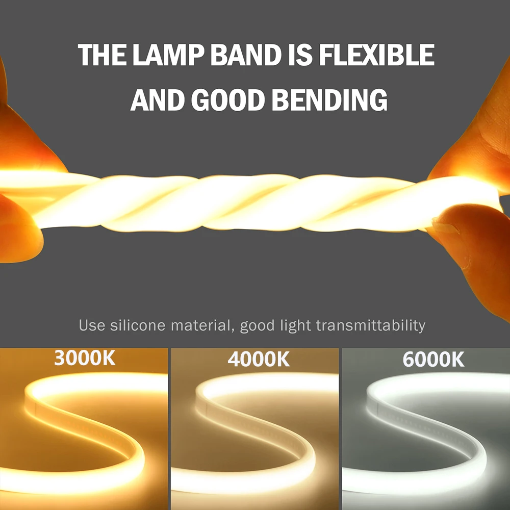 Dimmable COB LED Strip Light Dimmer/Switch EU Power Plug Kit 220V 3000K 4000K 6000K 288LED Flex Lamp Kitchen Lighting Waterproof