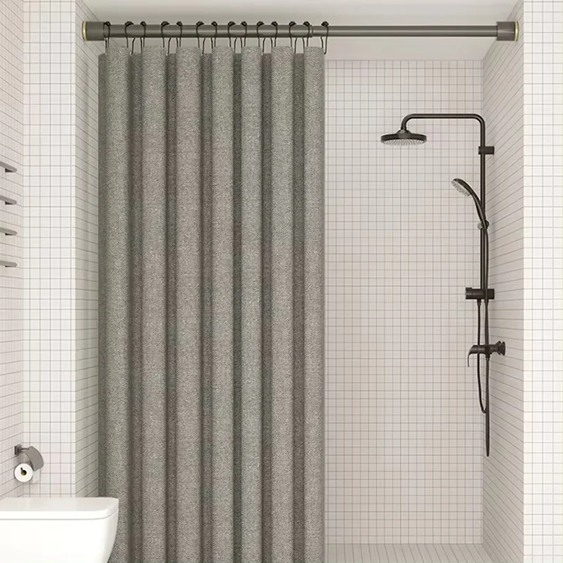 Luxury Thick Imitation Linen Shower Curtain Modern Thickened Solid Color Fabric Waterproof Bath Curtains For Bathroom Bathtub