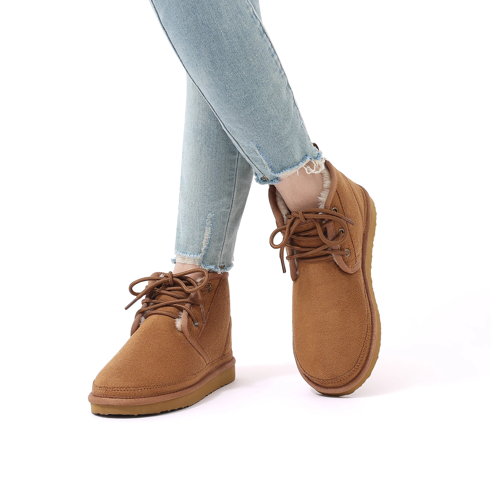 Comwarm Flauschige Baumwollstiefel für Damen, rutschfeste Outdoor-Knöchelstiefel mit harter Sohle, warme, bequeme Freizeit-Winterstiefel für Damen. – Detail 3