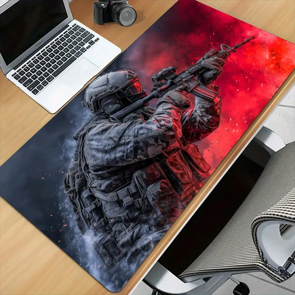 Red smoke and tactical soldiers Mouse Pad Desk Mat Stitched Edge XXL Mousepads Rubber Anti-slip Gamer Keyboard Rug Gaming Mats