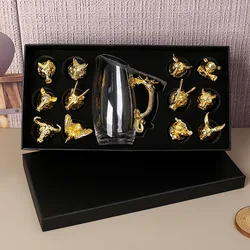 Twelve Chinese Zodiac High Grade Baijiu Glass Wine Set Suit Chinese Household Wine Dispenser Gift Set