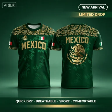 Mexican Flag-themed 3D Eagle Pattern Sport Quick-dry Breatha Men's T-shirt Outdoor Football Sportswear Parent-child Clothing