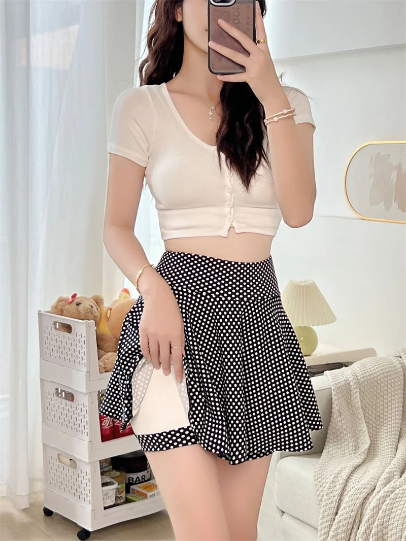 Fashion Women's Basic Skirt Summer Mini Elastic Pleated Skirt Lined Shorts Printing Plaid Korea Girl Uniform Safety Pants Skirt