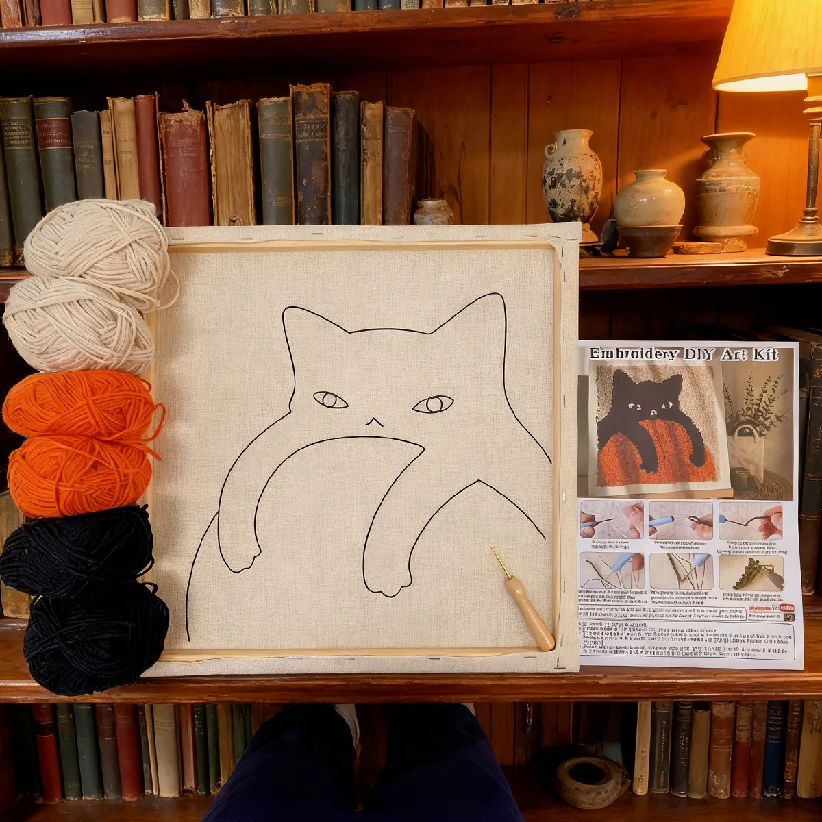 Black Cat Punch Needle Embroidery Kit Easy Craft Wool Poke Embroidery Kit for Beginner DIY Cross Stitch Kit Handcraft Home Decor