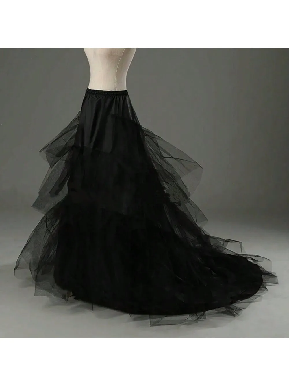 أسود حورية البحر الزفاف ثوب نسائي كرينولين تنورة زلة