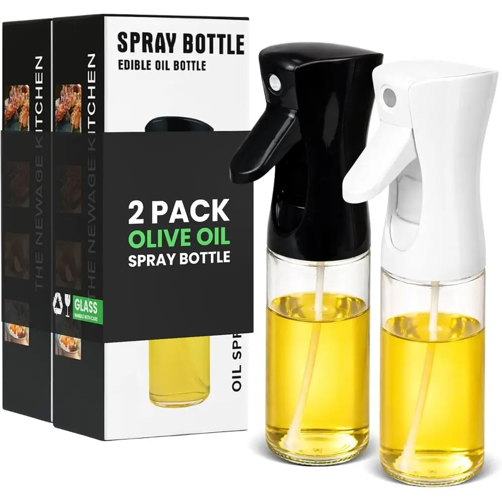

Двухфункциональный стеклянный распылитель для оливкового масла объемом 220 мл, непрерывное распыление для приготовления пищи и салатов (черный и белый, 2 шт. в упаковке)