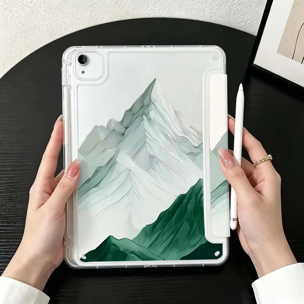 Mountain Range View For iPad Mini Pro Air 5 6 7 8 9 10th 11th 11 9.7 10.9 13 inch Transparent Y-Shaped Folding Tablet Case