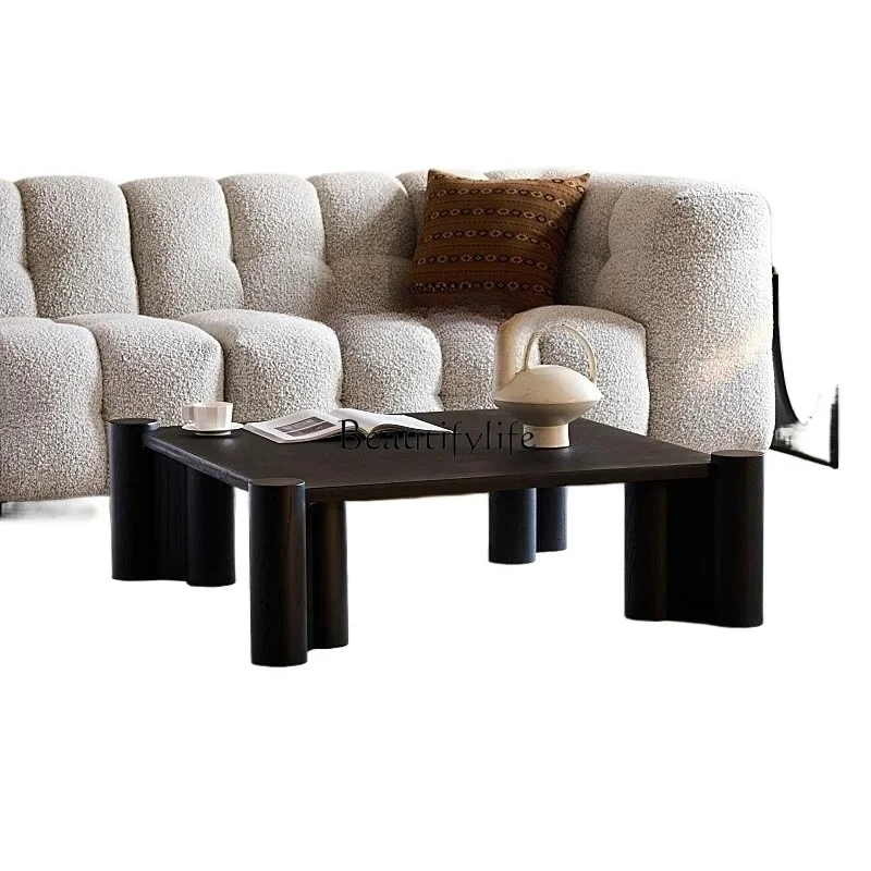 medieval wabi-sabi wind cement paint oak solid wood square coffee table expression