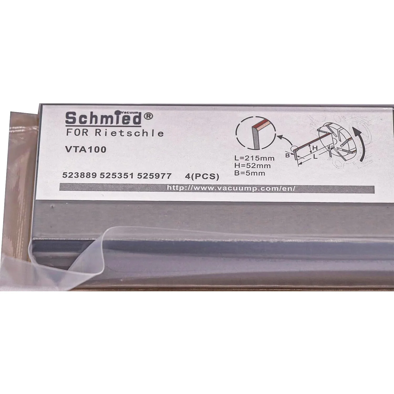 4 Pack Vane 523889 525351 525977 for Rietschle Vacuum Pump VTA100, 215-52-5mm