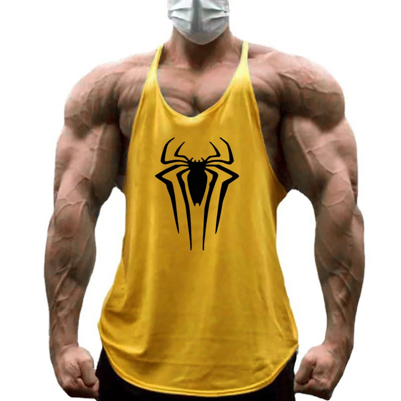 Spider Printed Sport Y-back Clothing Breathable Cotton Singlets Mens Workout Muscle Shirts Gym Bodybuilding Sleeveless Tank Tops