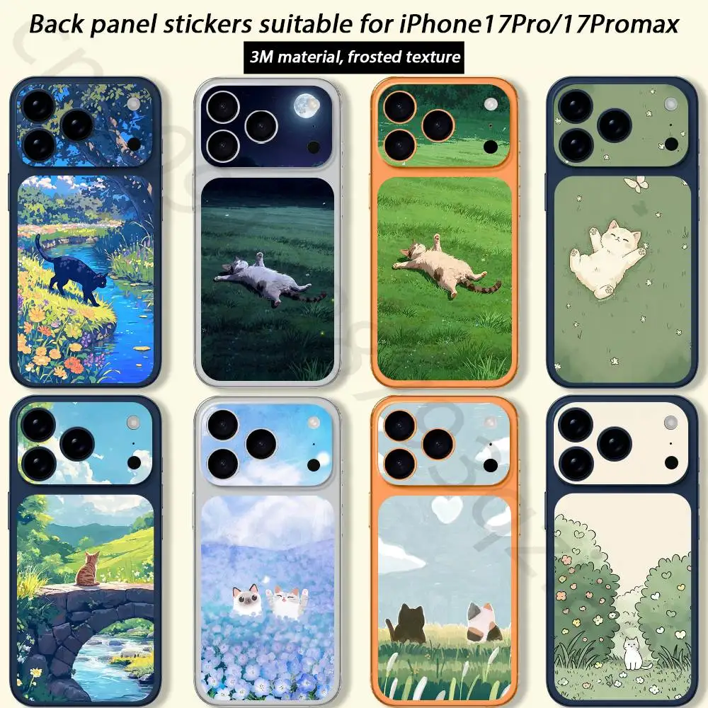 

Anime Landscape Painting Cute Cat TICKET Decal Skin Wrap for iPhone 17 Pro/Pro max Protective Film for Back, Frame, Camera